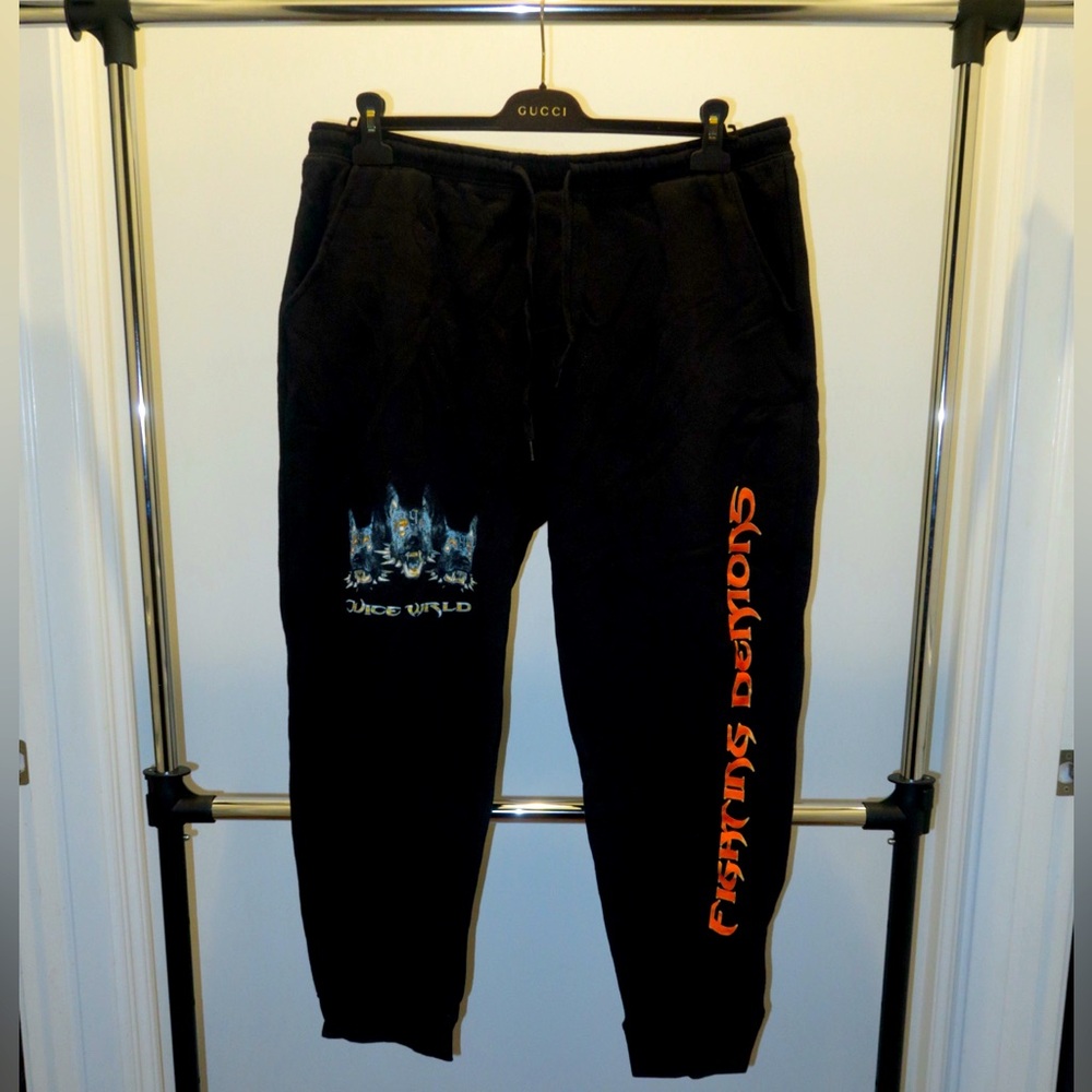 JuiceWrld Fighting Demons Black Sweatpants with Graphic Design